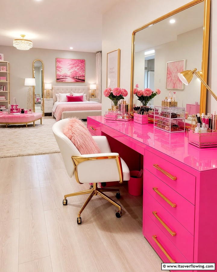 Hot Pink Desk or Vanity - 20 Hot Pink Bedroom Ideas for Vibrant Spaces