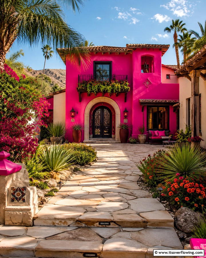 Hot Pink with Neutral Accents - 25 Pink House Exterior Ideas for a Charming Look