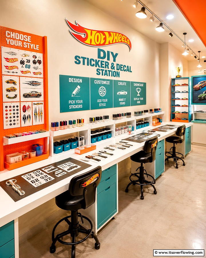 Hot Wheels DIY Sticker and Decal Station - 30 Hot Wheels Birthday Party Ideas- Race-Themed Decor & Activities