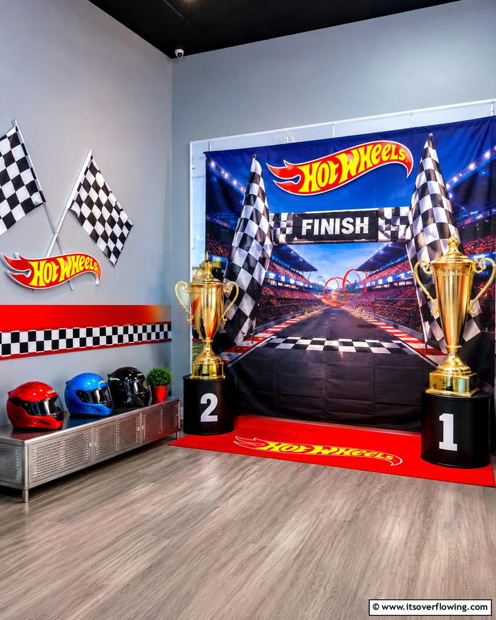 Hot Wheels Photo Booth Setup - 30 Hot Wheels Birthday Party Ideas- Race-Themed Decor & Activities