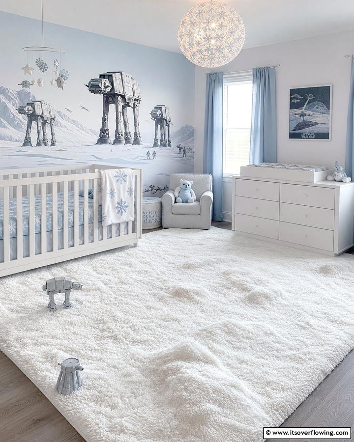 Hoth Inspired Rug - 20 Star Wars Nursery Ideas for the Ultimate Fan Baby Room