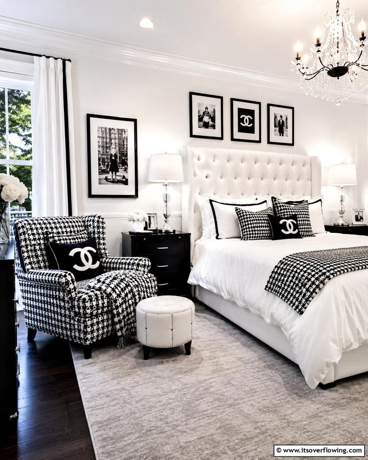 Houndstooth Patterns - 25 Chanel Bedroom Ideas for a Luxurious and Chic Space