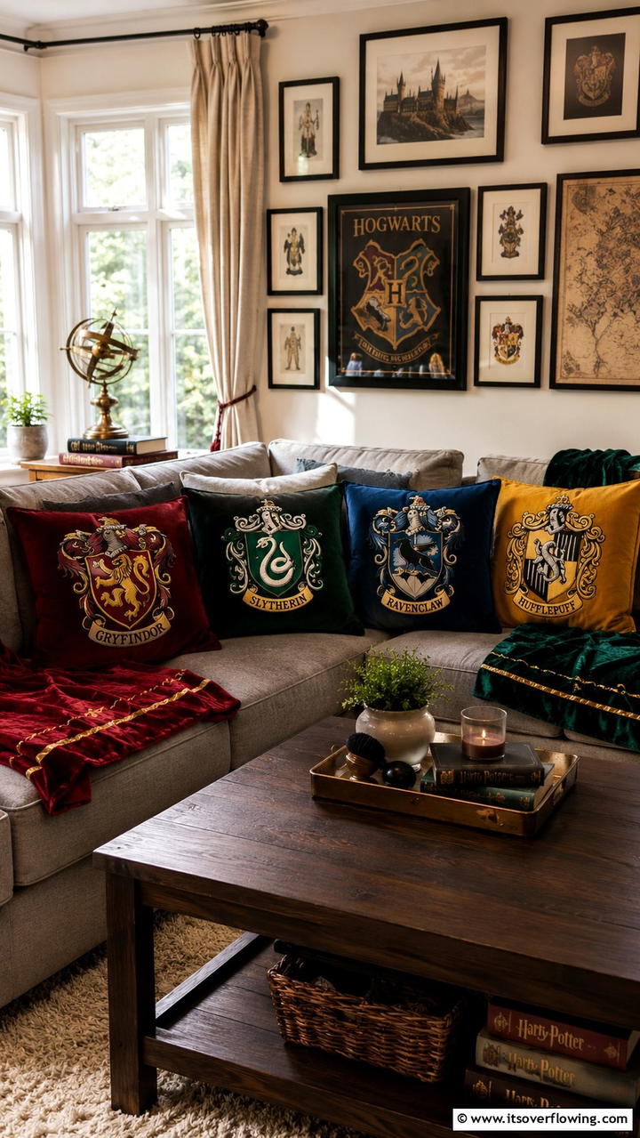 House Crest Pillows - 30 Harry Potter Decor Ideas- Magical Themed Room Designs