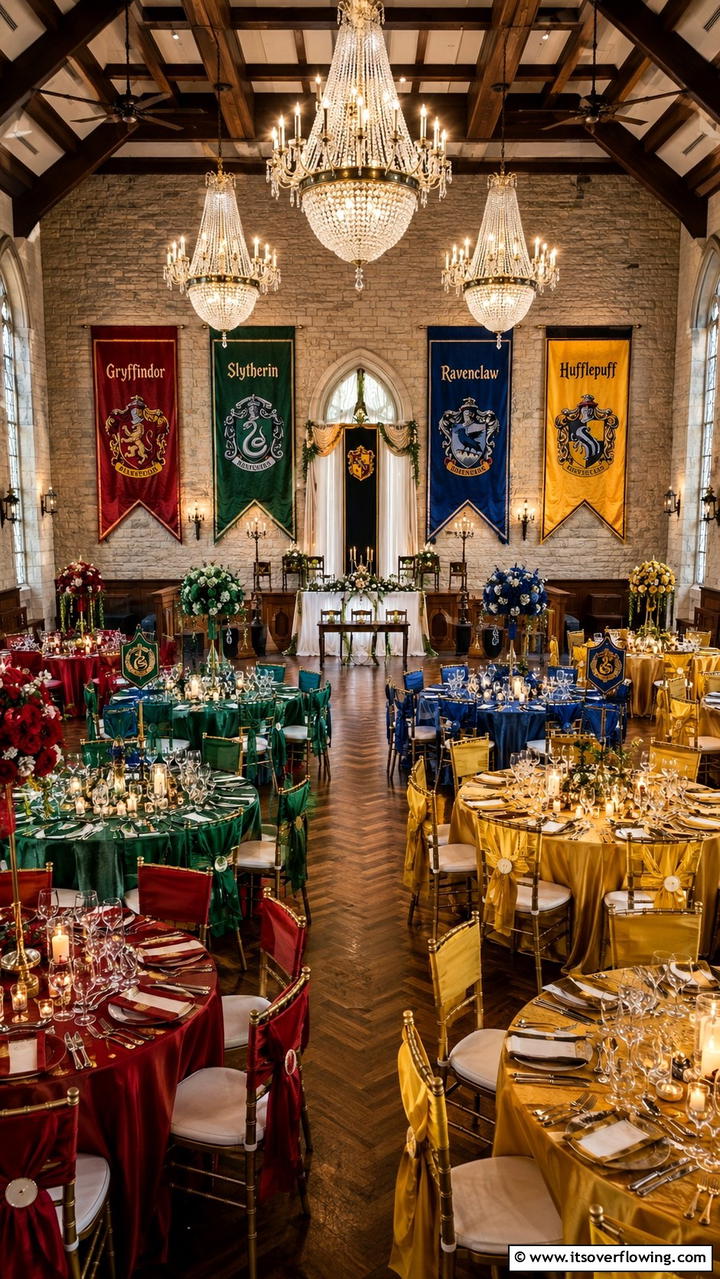House Themed Decor and Attire - 30 Harry Potter Wedding Ideas- Enchanting Themed Celebrations