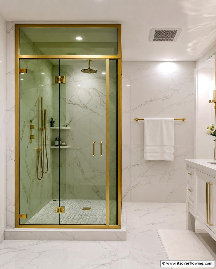 Hunter Green Cabinets with Gold Accents - 25 Luxurious Green and Gold Bathroom Design Ideas