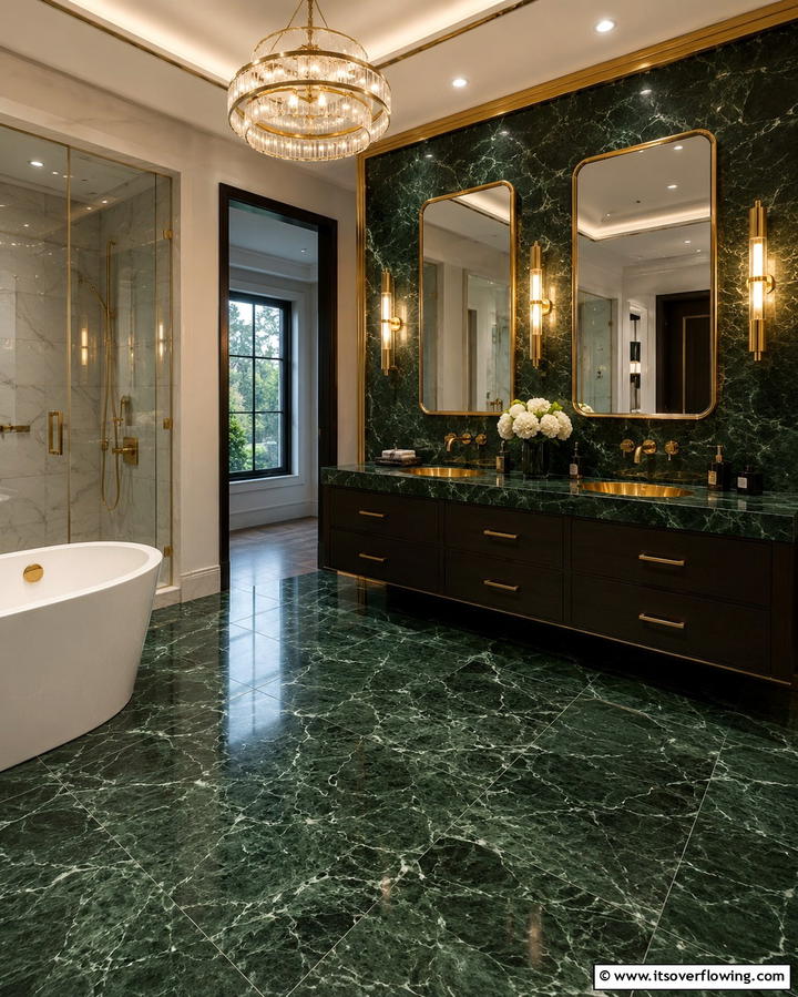 Hunter Green Marble Tiles - 30 Green Bathroom Tile Design Ideas for a Refreshing Oasis