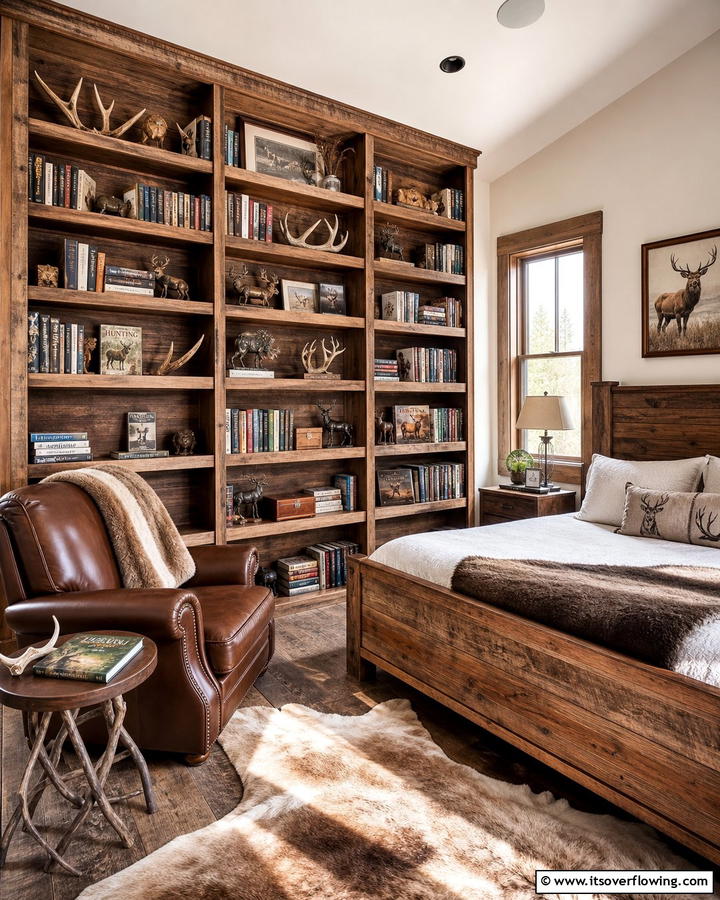 Hunting Bookshelf - 20 Hunting Bedroom Ideas for a Rustic Retreat