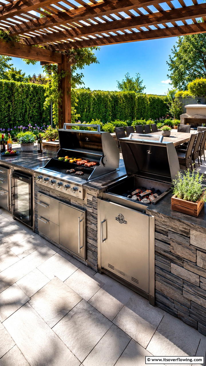 Hybrid Gas and Charcoal System - 30 BBQ Island Ideas for Ultimate Outdoor Entertaining