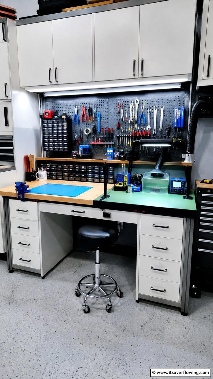 Hybrid Workbench with a Soldering Station - 30 Garage Workbench Ideas for Organized DIY Spaces