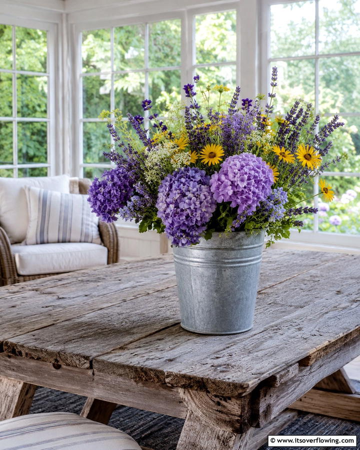 Hydrangeas Mixed with Wildflowers - 25 Hydrangea Centerpiece Ideas for Elegance
