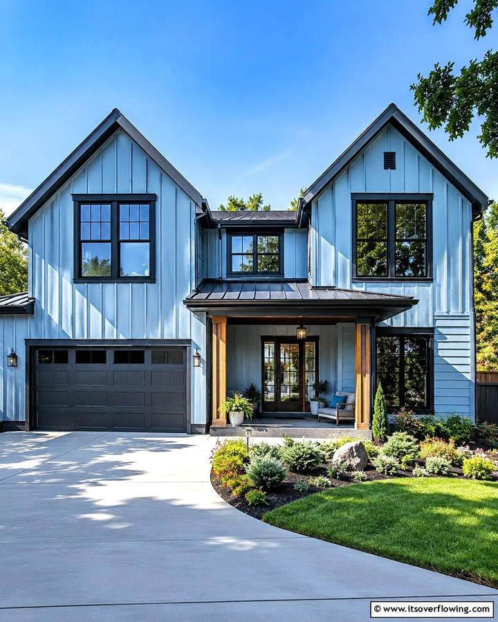 Ice Blue with Dark Gray Trim - 30 Serene Blue Exterior House Paint Ideas for Curb Appeal
