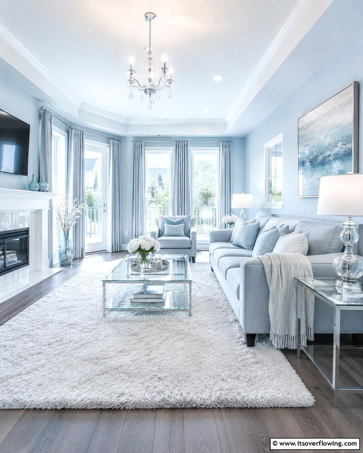 Icy Blue Calm - 25 Monochromatic Living Room Ideas for a Sleek Look