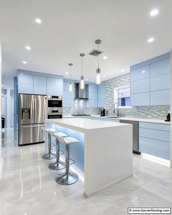 Icy Blue Contemporary - 21 Kitchen Cabinet Color Ideas for Bold & Subtle Styles