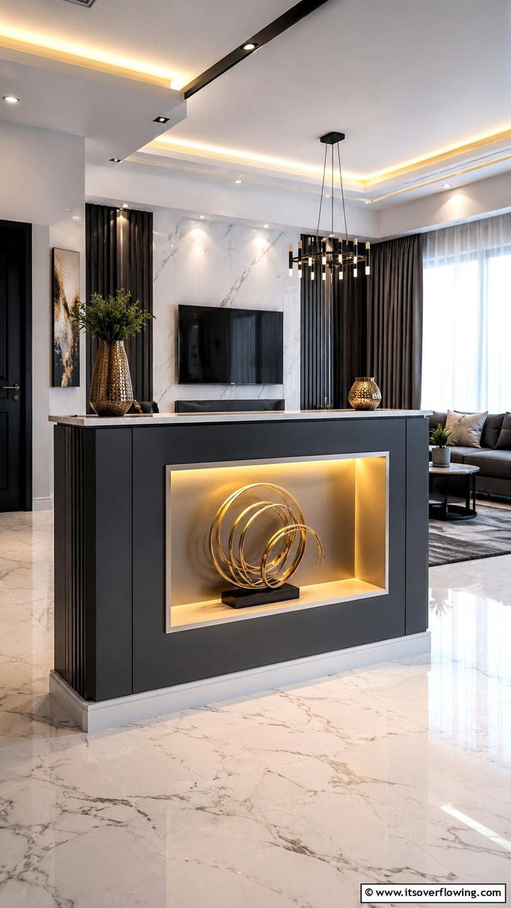 Illuminated Art Niche - 30 Half Wall Ideas- Modern Room Dividers & Design Tricks