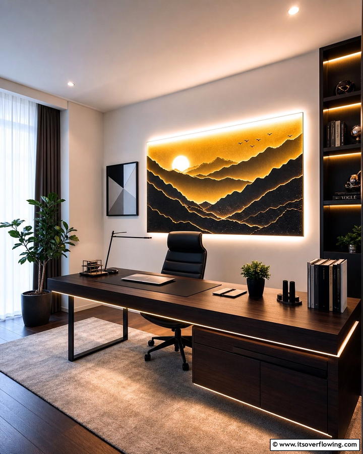 Illuminated Desk Art Feature - 30 Desk Decor Ideas to Elevate Your Home Office