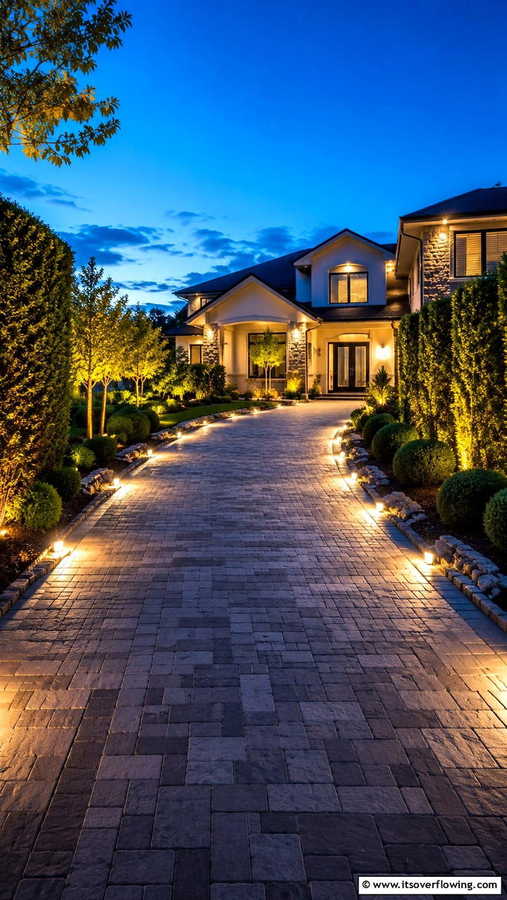Illuminated Driveway Path - 30 Driveway Entrance Ideas for Impressive Arrivals