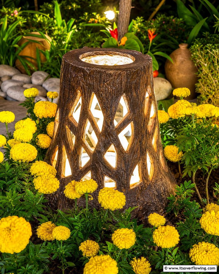 Illuminated Fairy Stump Lantern - 25 Tree Stump Fairy Garden Ideas for Enchanting Spaces