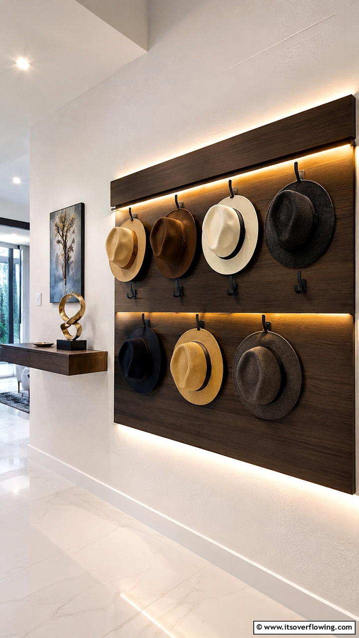 Illuminated Hat Rack Display - 30 Creative Hat Rack Ideas for Organized Entryways