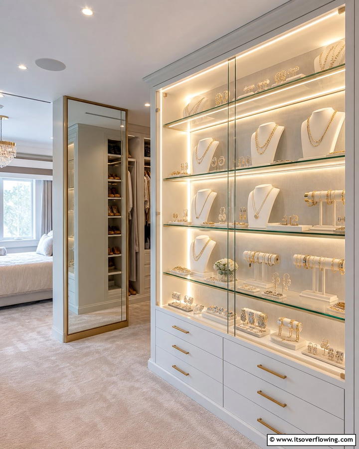 Illuminated Jewelry Display - 30 Clever Jewelry Storage Ideas to Keep Accessories Tidy