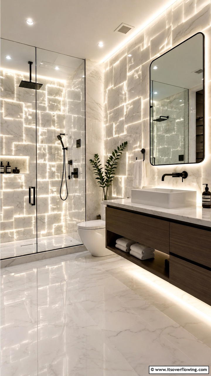 Illuminated LED Tile Effects - 30 Bathroom Tile Ideas to Refresh Your Space with Style