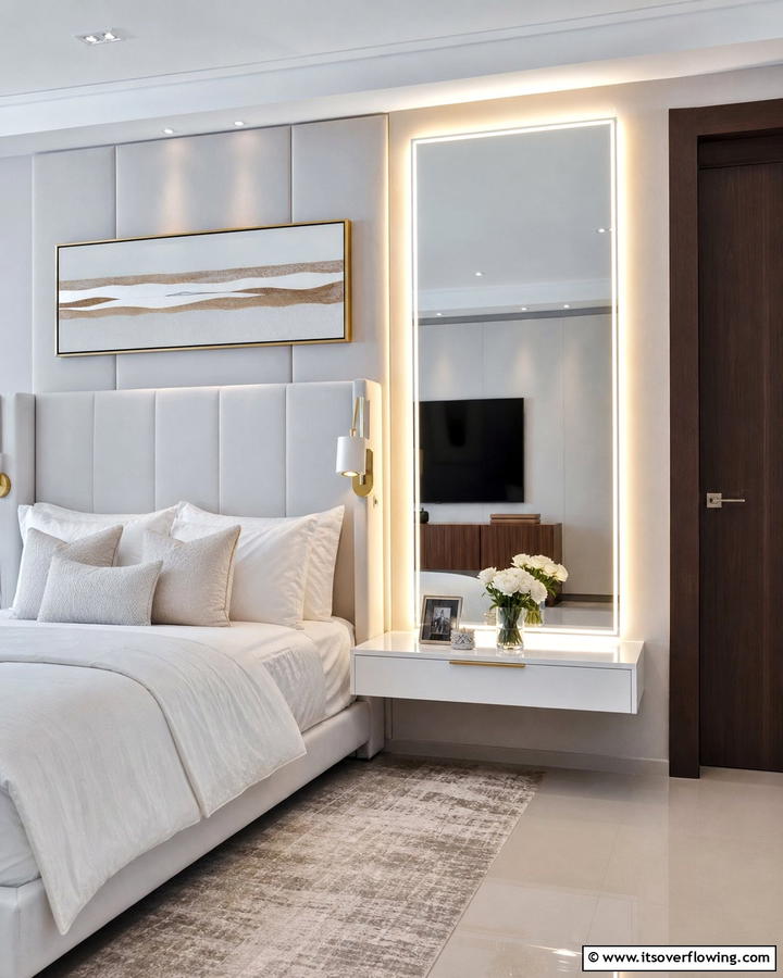 Illuminated Mirror for Functional Elegance - 20 Mirror Behind Nightstand Design Ideas for Elegance