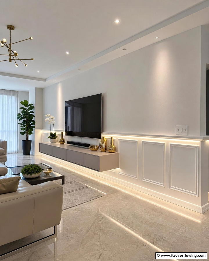 Illuminated Panel Integrations - 21 Half Wall Paneling Ideas for Modern Home Organizing