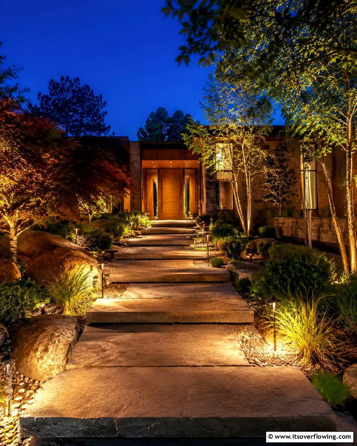 Illuminated Pathway - 25 Front Step Ideas to Enhance Your Home’s Entrance