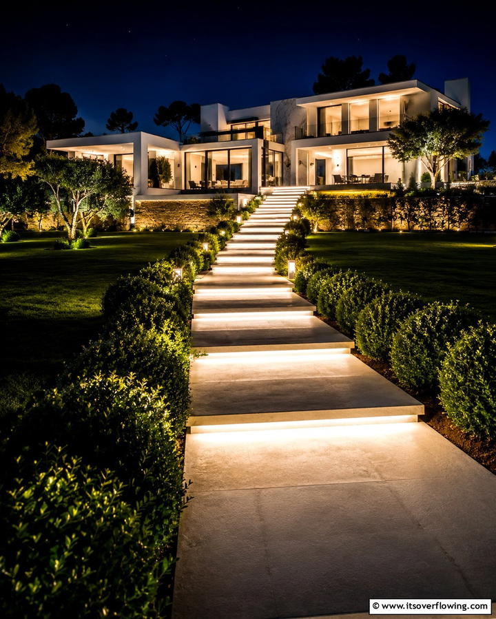 Illuminated Pathways for Nighttime Ambiance - 25 Front Walkway Ideas to Enhance Your Home’s Curb Appeal
