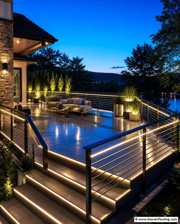 Illuminated Railing Concepts - 30 Modern Metal Deck Railing Ideas for Stylish Outdoor Spaces