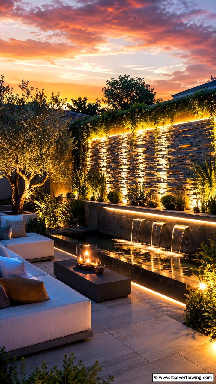 Illuminated Wall Feature - 30 Garden Wall Ideas for Vertical Planting and Privacy Screens