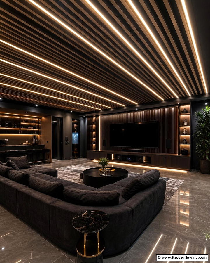 Illuminated Wood Slat Ceiling with LED - 30 Wood Slat Ceiling Ideas for Textured Modern Interiors