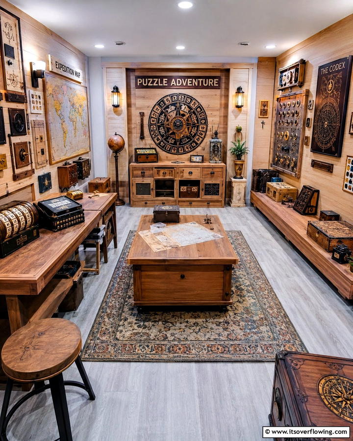 Immersive Puzzle Adventure - 30 Fun Basement Game Room Ideas for Family Entertainment