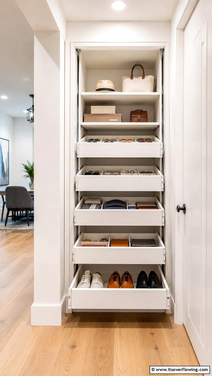 Implementing Pull Out Drawers for Easy Access - 30 Smart Hall Closet Organization Ideas for Maximized Space