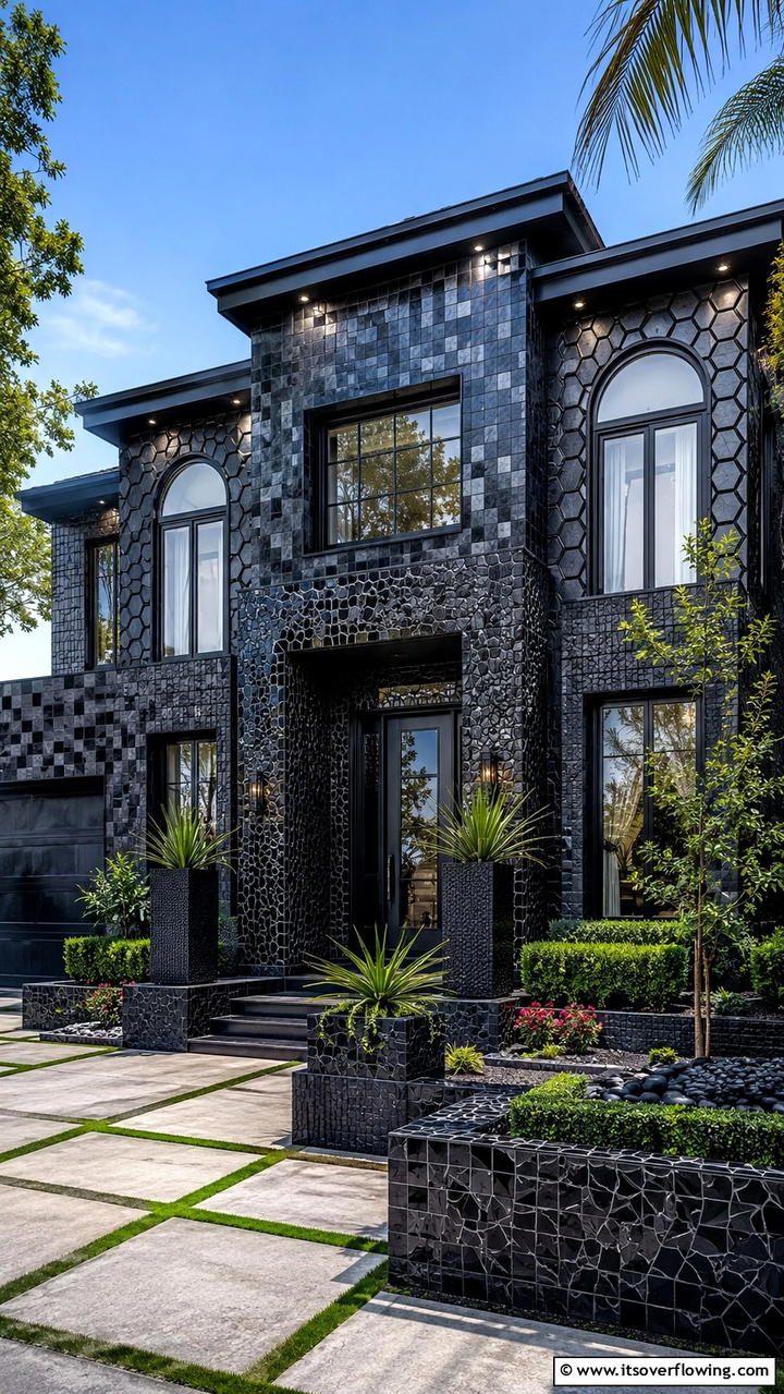 Impressive Black Mosaic - 30 Black House Exteriors- Bold Paint Colors for Modern Homes