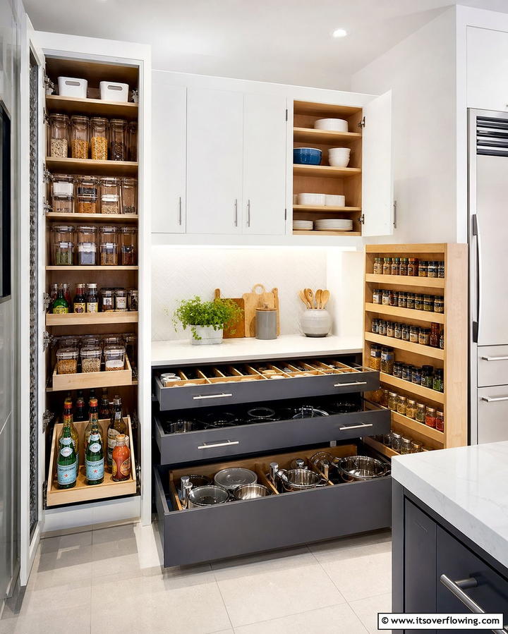 Improved Organization - 25 Modern Floor to Ceiling Kitchen Cabinets Ideas