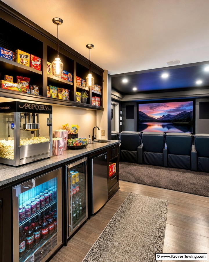 In Home Snack Bar and Popcorn Station - 30 Home Theater Ideas- Immersive Entertainment Spaces
