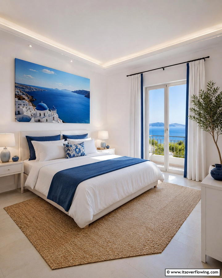 Including Aegean Sea Inspired Artwork - 25 Greek Bedroom Design Ideas for a Mediterranean Feel