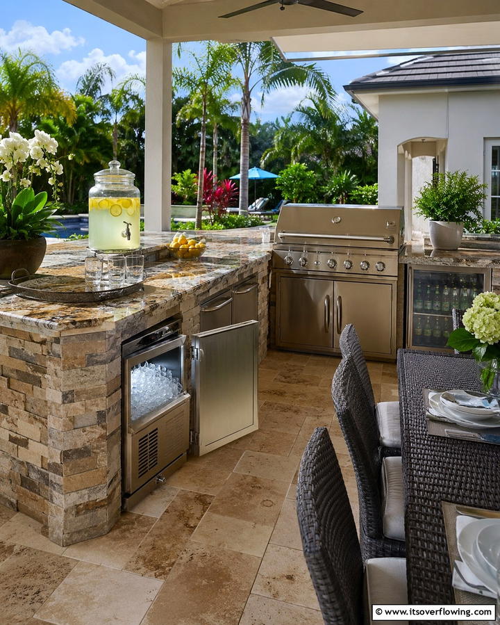 Including a Built In Ice Maker - 20 Functional L-Shaped Outdoor Kitchen Ideas for Entertaining