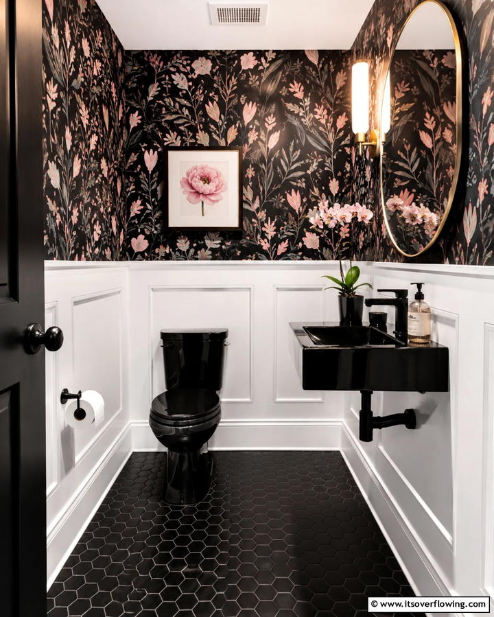 Incorporate Black and Pink Wallpaper - 25 Pink and Black Bathroom Ideas for a Bold and Chic Look