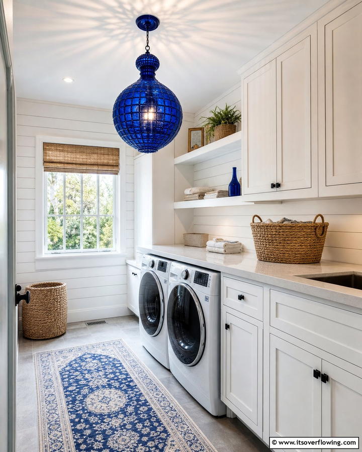 Incorporate Bold Blue Lighting Fixtures - 25 Blue Laundry Room Ideas for a Fresh and Clean Look