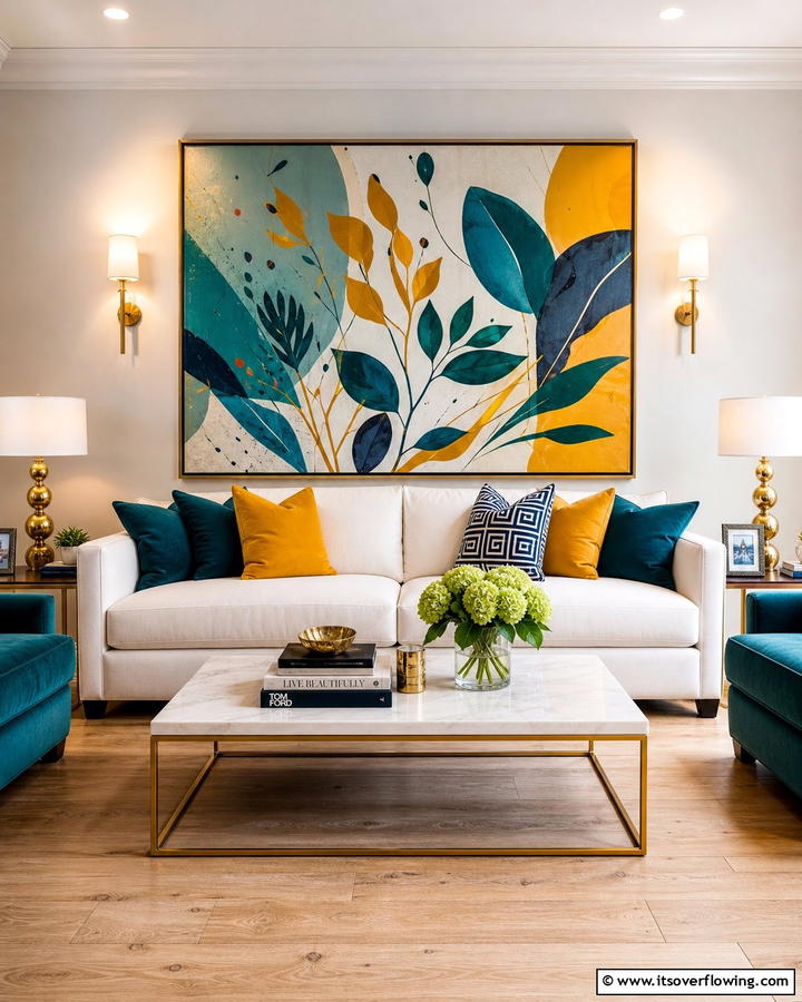 Incorporate Bold Wall Art - 20 Preppy Living Room Ideas for a Chic Space