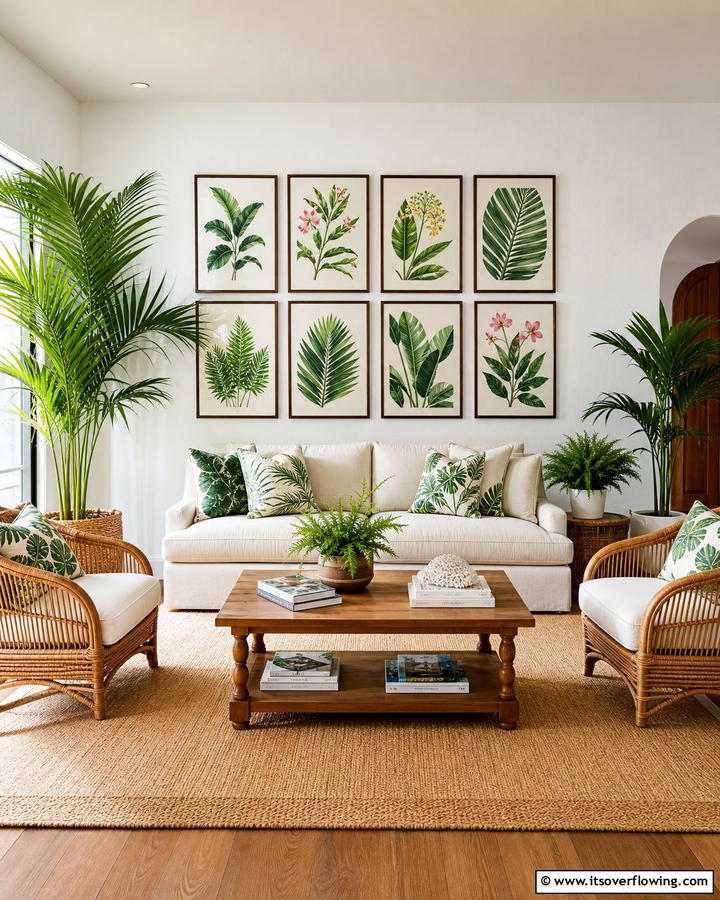 Incorporate Botanical Prints - 20 Preppy Living Room Ideas for a Chic Space