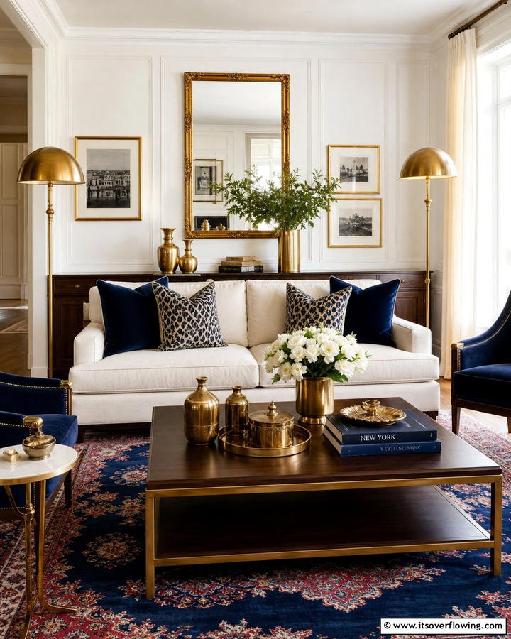 Incorporate Brass Accents - 20 Preppy Living Room Ideas for a Chic Space