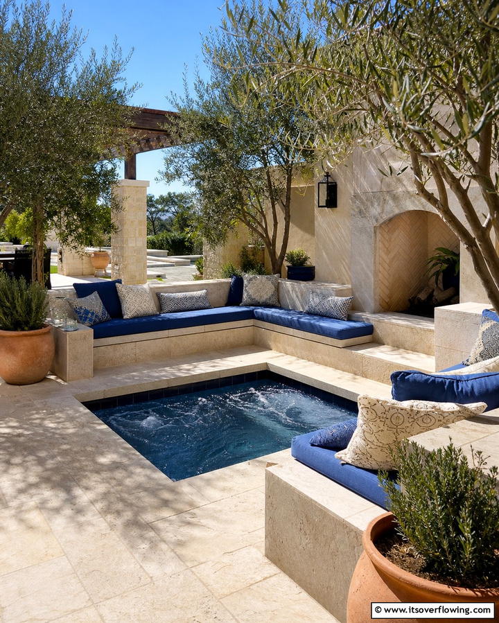 Incorporate Built In Seating for Convenience - 25 Relaxing Hot Tub Decor Ideas for Your Backyard