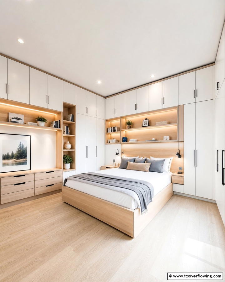 Incorporate Built in Storage Along the Walls - 20 L-shaped Bedroom Layout Ideas for Optimal Space Use