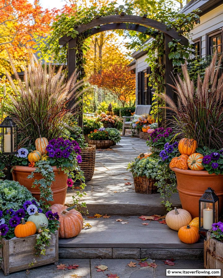 Incorporate Decorative Fall Planters - 25 Fall Garden Ideas to Beautify Your Outdoor Space