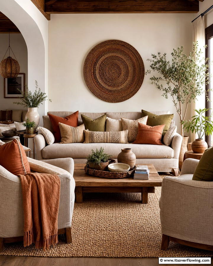 Incorporate Earthy Throw Pillows - 25 Earthy Living Room Decor Ideas for a Cozy Ambiance