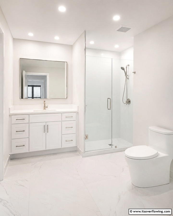 Incorporate Glass Shower Doors - 30 Small White Bathroom Ideas to Brighten Compact Spaces