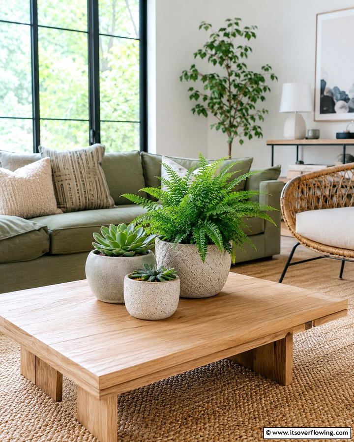 Incorporate Greenery with Potted Plants - 25 Coffee Table Decor Ideas for Stylish Living Rooms