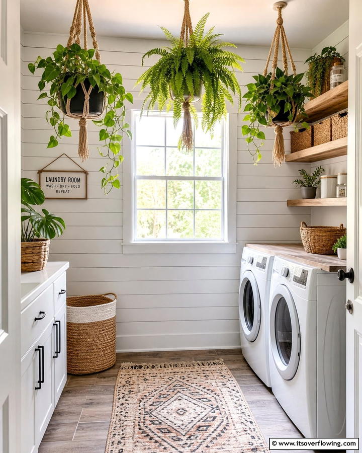 Incorporate Hanging Plants for a Natural Touch - 25 Boho Laundry Room Ideas for a Stylish and Functional Space